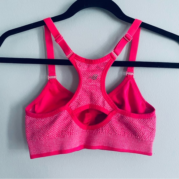 New Balance Women's Bright Fuchsia & Heather Pink Racer Back Sports Bra Size XS - Picture 3 of 5